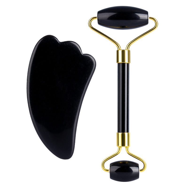 Obsidian Crystal Face Roller and Gua Sha Skincare Set
