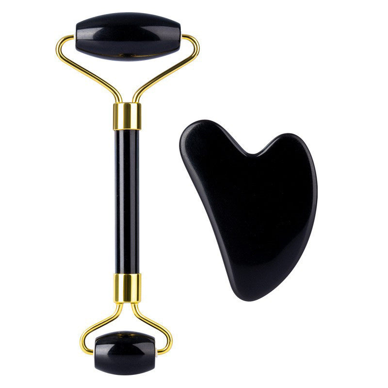 Obsidian Crystal Face Roller and Gua Sha Skincare Set